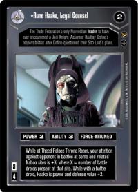 star wars ccg theed palace rune haako legal counsel
