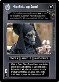 star wars ccg theed palace rune haako legal counsel ai