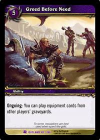 warcraft tcg fires of outland greed before need