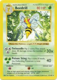 pokemon base set shadowless beedrill 17 102 shadowless