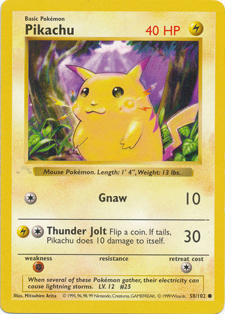 Pikachu 58-102 - 1st Edition Shadowless - Partial 1st Ed Stamp Misprint