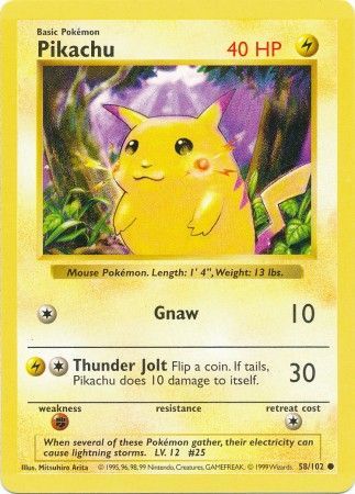 Pikachu, Red Cheeks 58-102 - Misprint (Shadowless)