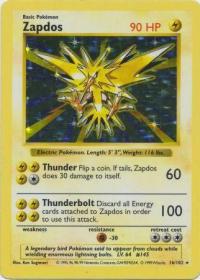 pokemon base set shadowless zapdos 16 102 shadowless