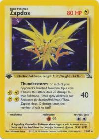 pokemon fossil 1st edition zapdos 15 62 1st edition