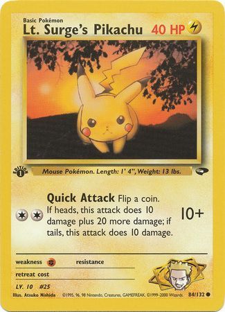 Lt. Surge's Pikachu - 84-132 - 1st Edition