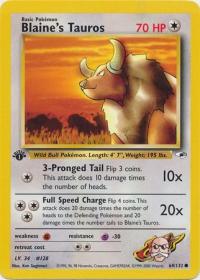 pokemon gym heroes 1st edition blaine s tauros 64 132 1st edition