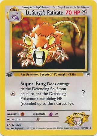 Lt. Surge's Raticate - 51-132 - 1st Edition