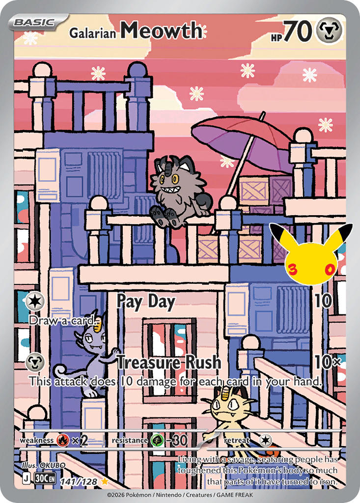 Galarian Meowth - 141-128 - Illustrator Rare