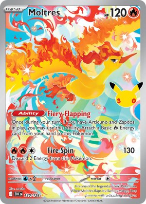 pokemon me 30th celebration moltres 130 128 illustrator rare