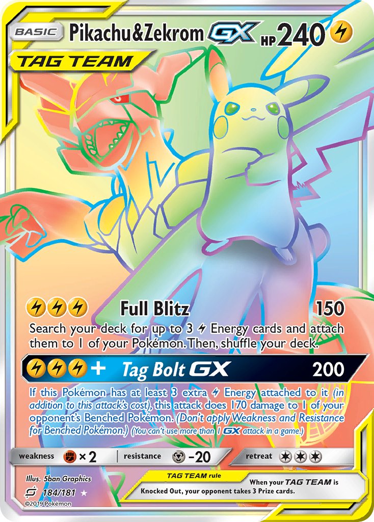 Pikachu & Zekrom GX 184-181 (RAINBOW)