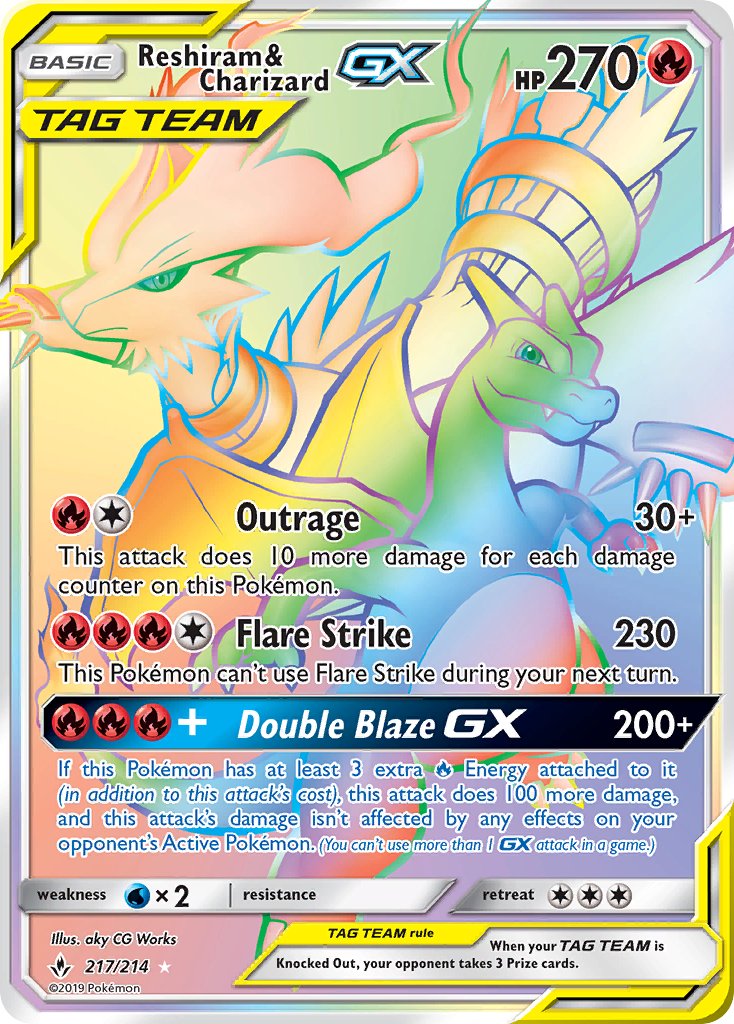 Reshiram & Charizard GX 217-214 - RAINBOW RARE