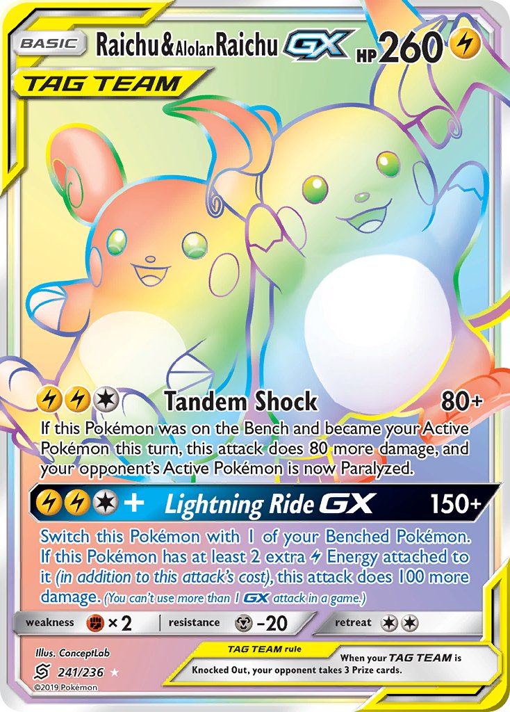 Raichu & Alolan Raichu GX 241-236 - RAINBOW RARE