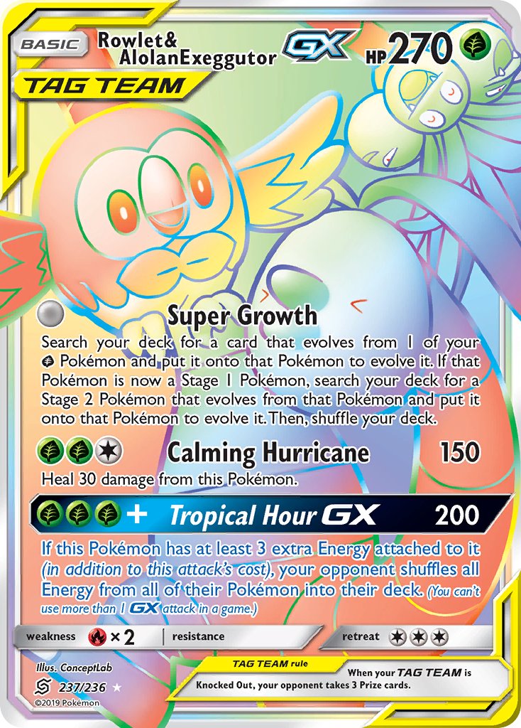 Rowlet & Alolan Exeggutor GX 237-236 - RAINBOW RARE