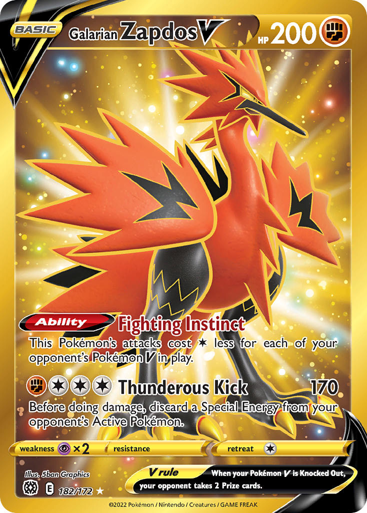 Galarian Zapdos V - 182-172 - SECRET RARE