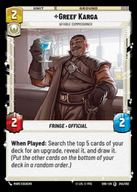 star wars unlimited shadows of the galaxy greef karga affable commissioner